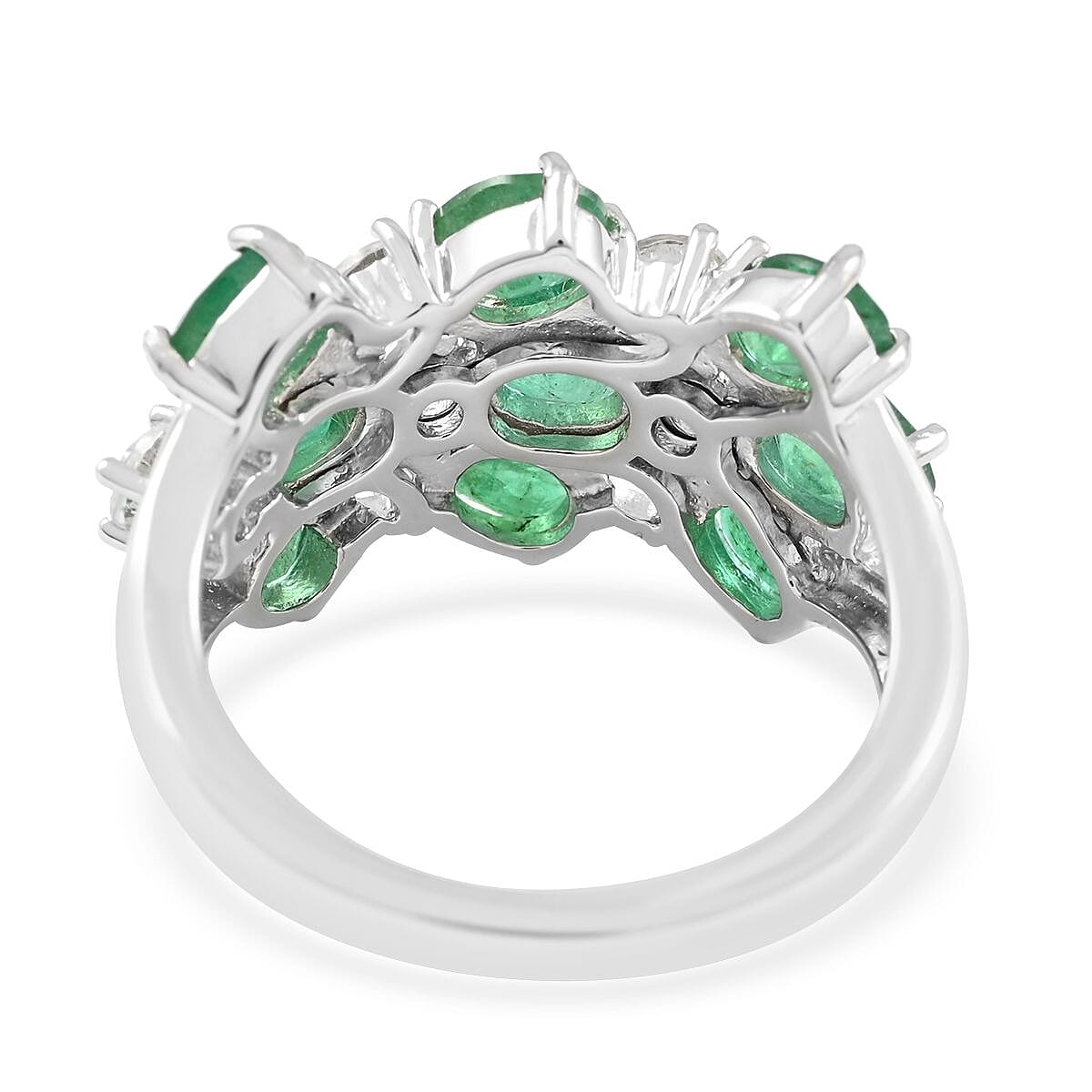 AAA Kagem Zambian Intense Green Emerald and White Topaz Ring in Rhodium Over Sterling Silver (Size 6.0) 4.20 ctw