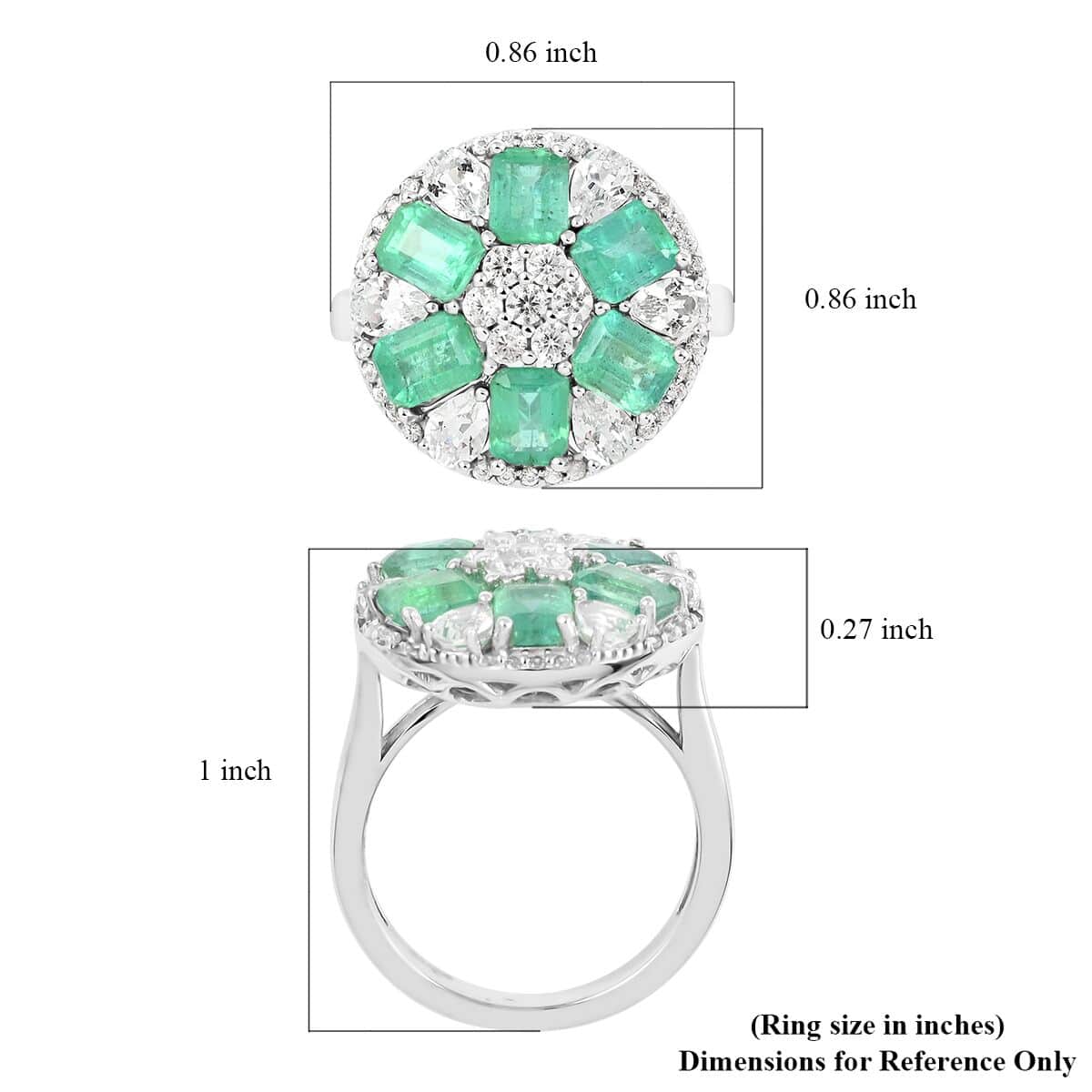 AAA Kagem Zambian Intense Green Emerald and Multi Gemstone Floral Ring in Rhodium Over Sterling Silver (Size 6.0) 4.35 ctw image number 5