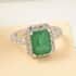 AAA Kagem Zambian Intense Green Emerald and Natural White Zircon Halo Ring in Rhodium Over Sterling Silver (Size 8.0) 3.50 ctw image number 1