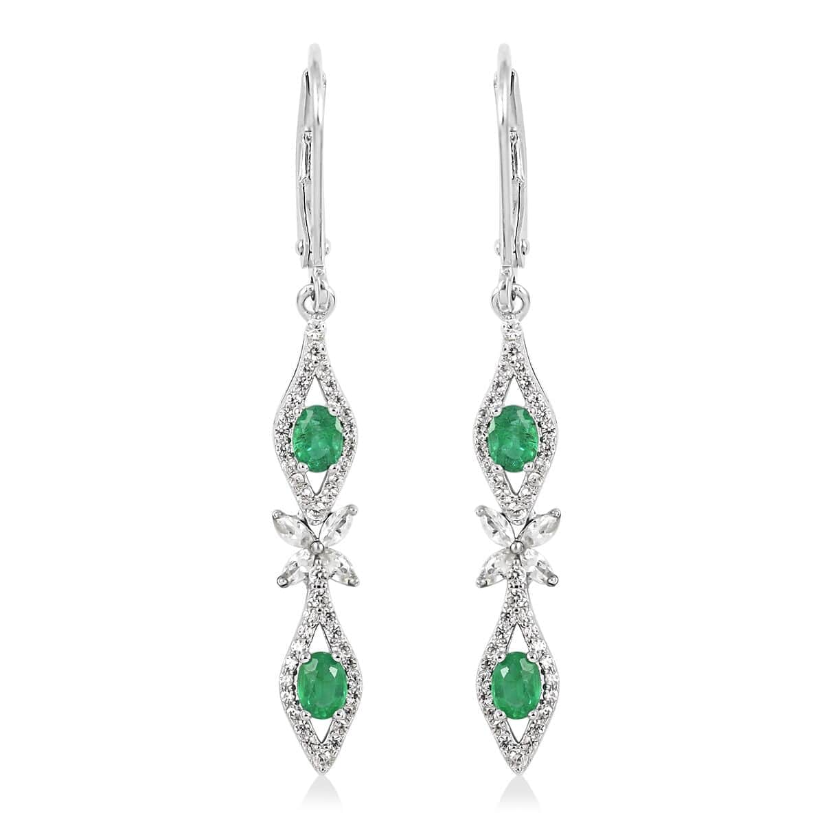 AAA Kagem Zambian Intense Green Emerald, Natural White Zircon Dangle Earrings store