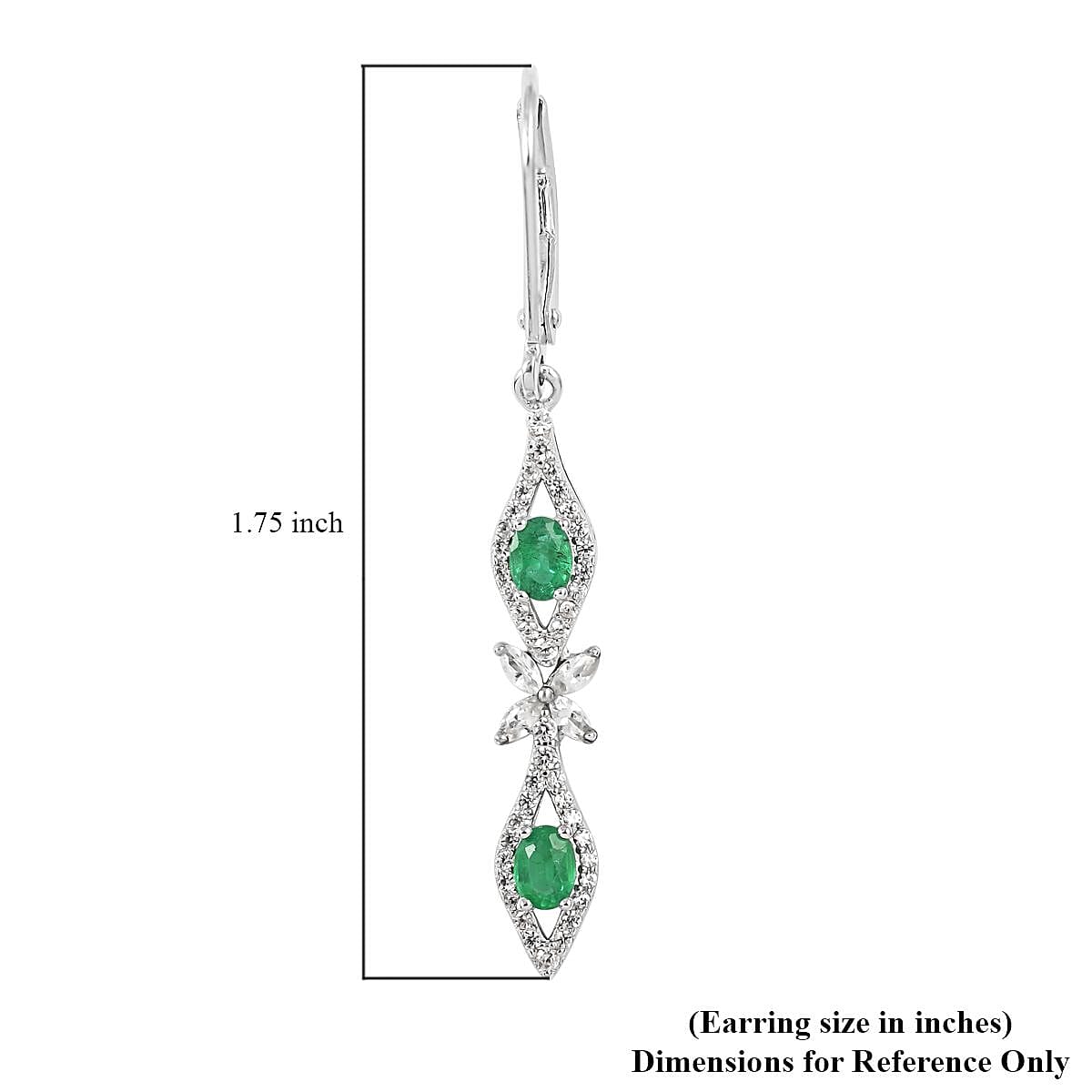AAA Kagem Emerald and White Zircon Lever Back Earrings in Rhodium Over Sterling Silver 1.60 ctw