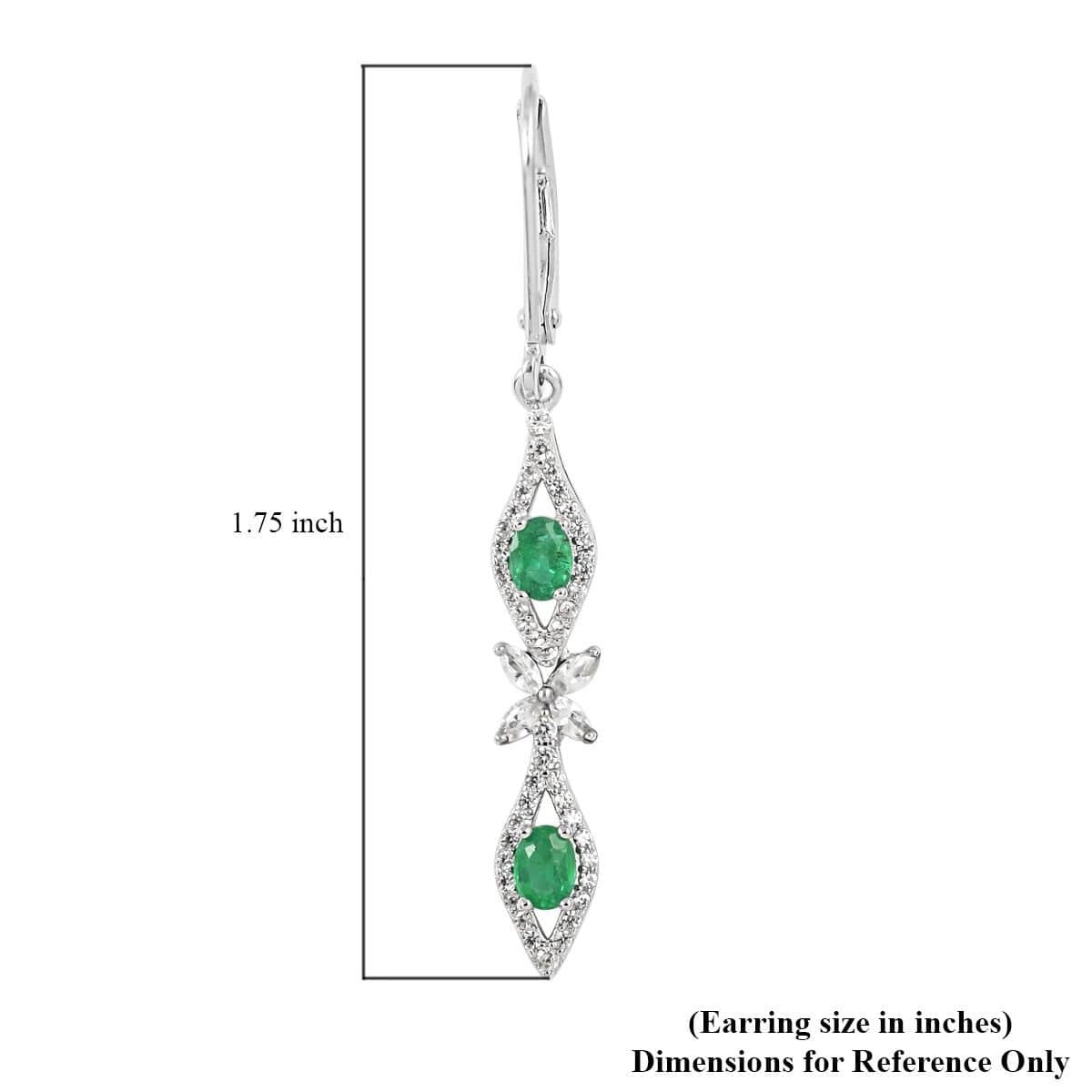 AAA Kagem Emerald and White Zircon Lever Back Earrings in Rhodium Over Sterling Silver 1.60 ctw image number 4