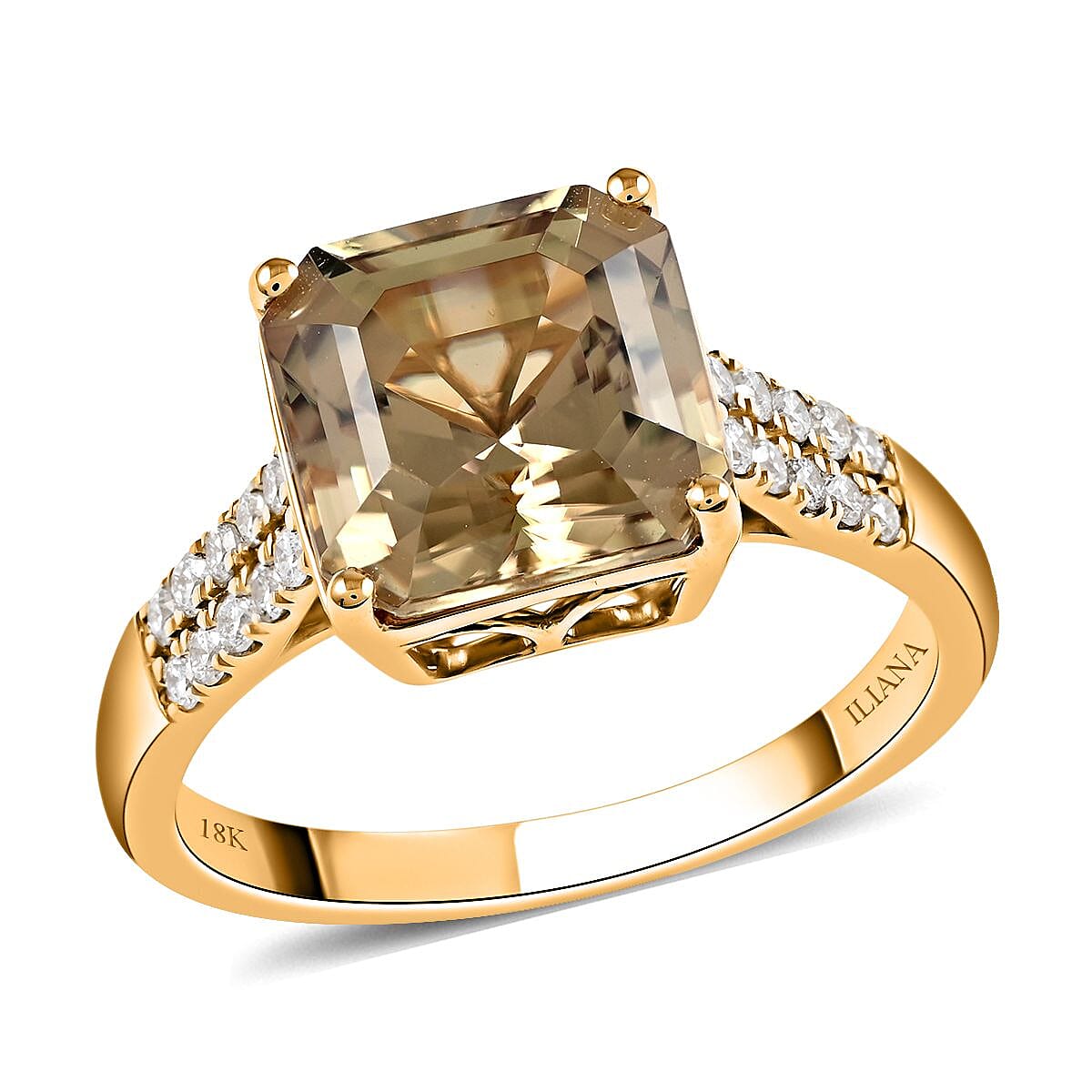 Certified and Appraised Iliana 18K Yellow Gold Asscher Cut AAA Turkizite and G-H SI Diamond Ring (Size 6.0) 4.10 Grams 4.40 ctw image number 0