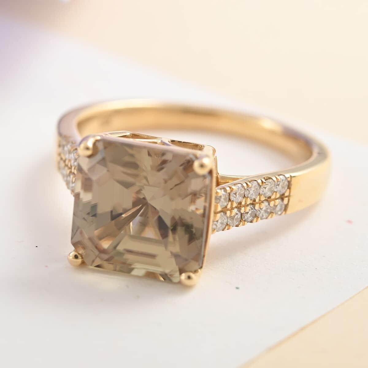 Doorbuster Certified & Appraised ILIANA 18K Yellow Gold Asscher Cut AAA Turkizite and G-H SI Diamond Ring 4.10 Grams 4.40 ctw image number 1