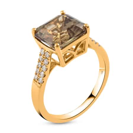Doorbuster Certified & Appraised ILIANA 18K Yellow Gold Asscher Cut AAA Turkizite and G-H SI Diamond Ring 4.10 Grams 4.40 ctw image number 3