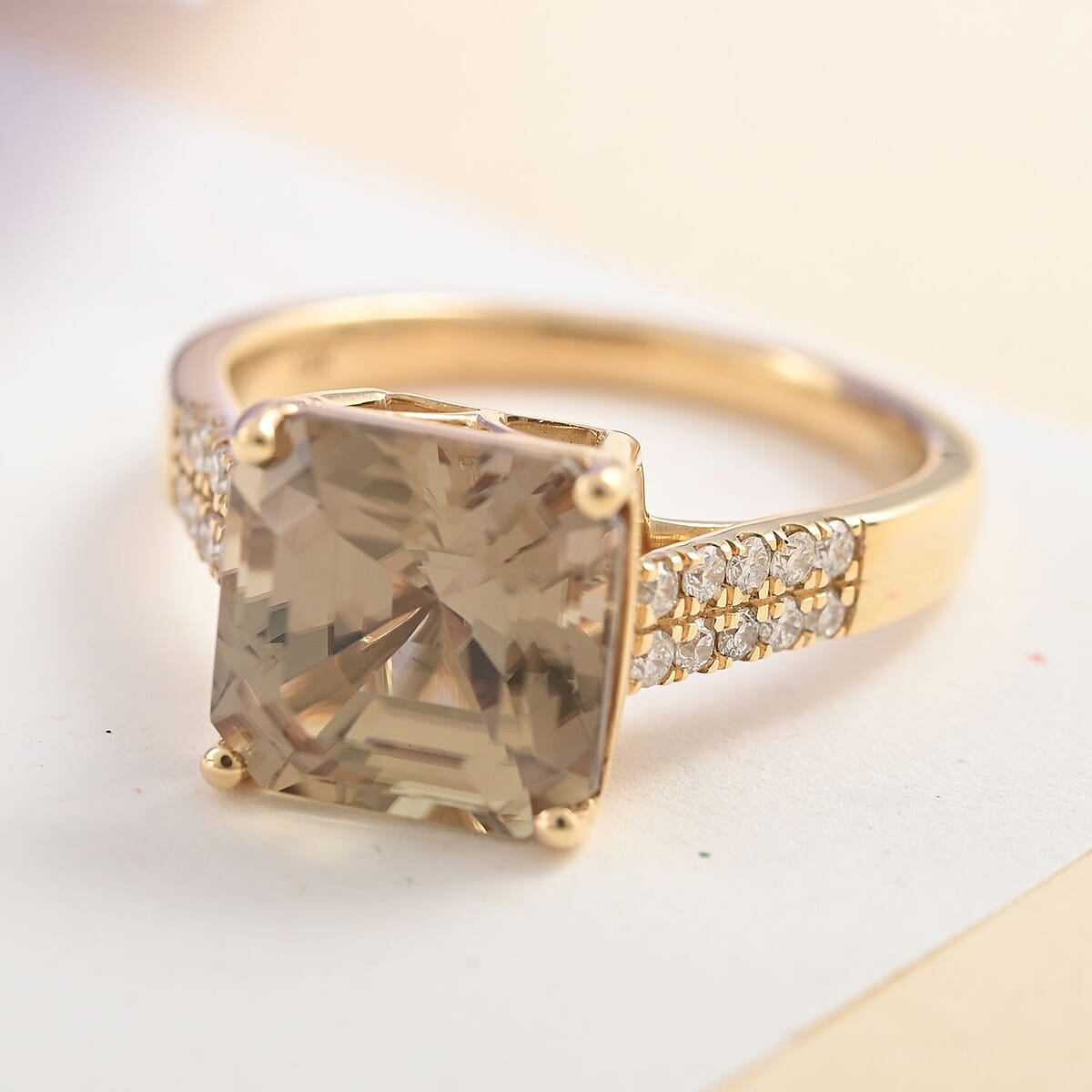 Certified and Appraised Iliana 18K Yellow Gold Asscher Cut AAA Turkizite and G-H SI Diamond Ring (Size 8.0) 4.10 Grams 4.40 ctw image number 1