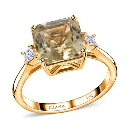 Doorbuster Certified & Appraised ILIANA 18K Yellow Gold Asscher Cut AAA Turkizite and G-H SI Diamond Ring 3.40 Grams 4.35 ctw image number 0