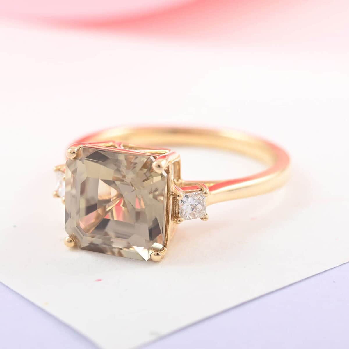 Doorbuster Certified & Appraised ILIANA 18K Yellow Gold Asscher Cut AAA Turkizite and G-H SI Diamond Ring 3.40 Grams 4.35 ctw image number 1