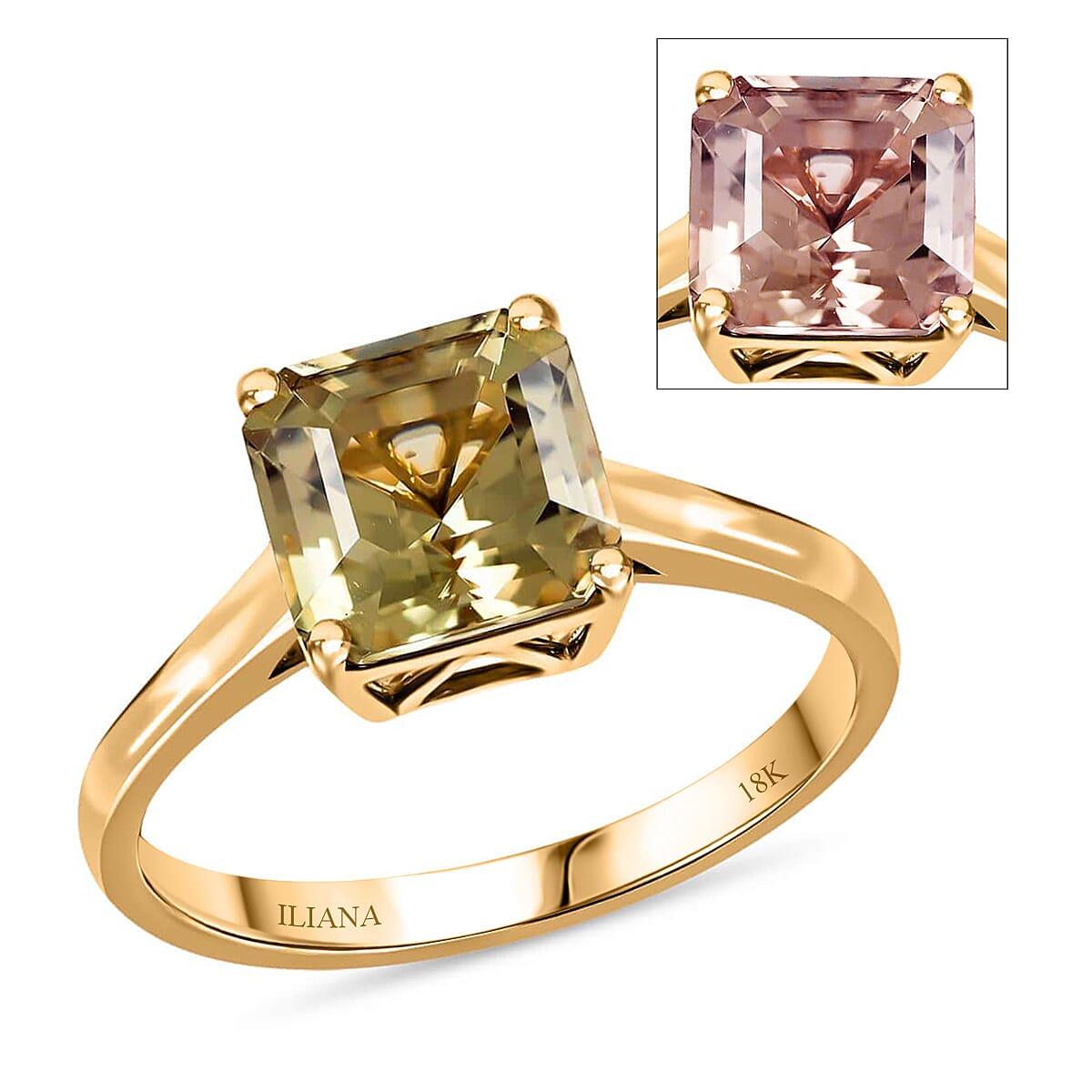 Doorbuster Certified & Appraised ILIANA 18K Yellow Gold Asscher Cut AAA Turkizite Solitaire Ring 3.20 Grams 2.90 ctw image number 0