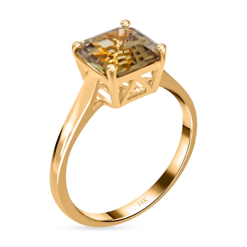 Certified & Appraised Iliana 18K Yellow Gold Asscher Cut AAA Turkizite 2.90 ctw Solitaire Ring (Size 6.0)