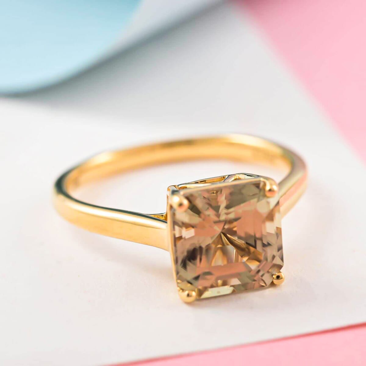 Certified & Appraised Iliana 18K Yellow Gold Asscher Cut AAA Turkizite 2.90 ctw Solitaire Ring (Size 9.0) image number 1