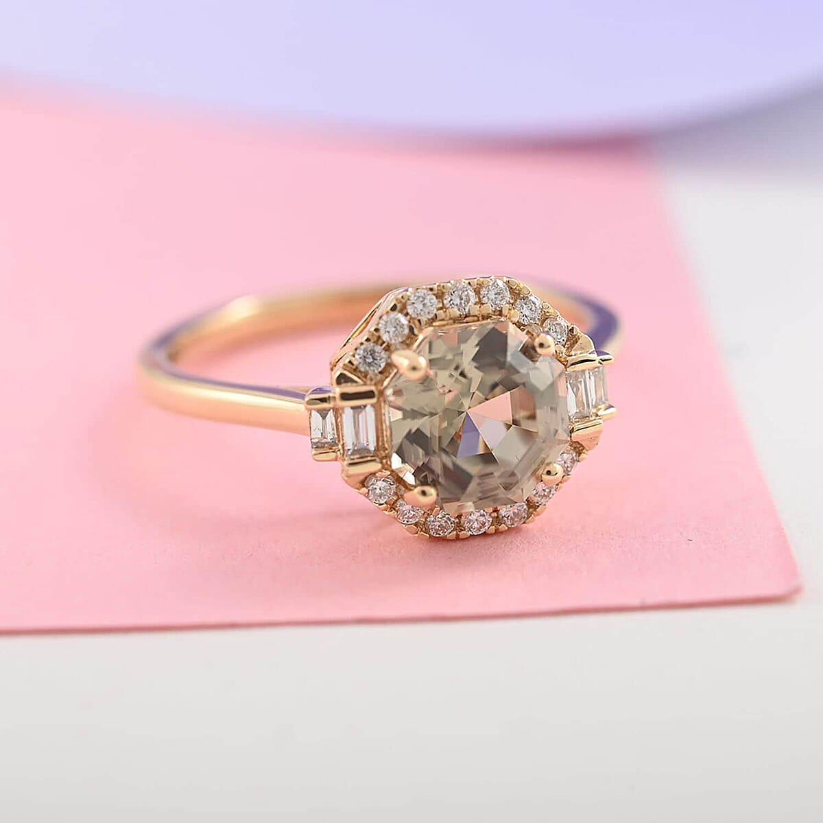 Certified and Appraised Iliana 18K Yellow Gold AAA Turkizite and G-H SI Diamond Halo Ring (Size 9.0) 1.90 ctw image number 1