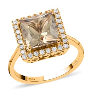 Certified and Appraised Iliana 18K Yellow Gold AAA Turkizite and G-H SI Diamond Halo Ring (Size 7.0) 4.65 Grams 4.35 ctw