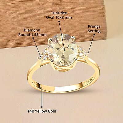 Certified and Appraised Luxoro 14K Yellow Gold AAA Turkizite and G-H I2 Diamond Ring (Size 10.0) 3.00 ctw
