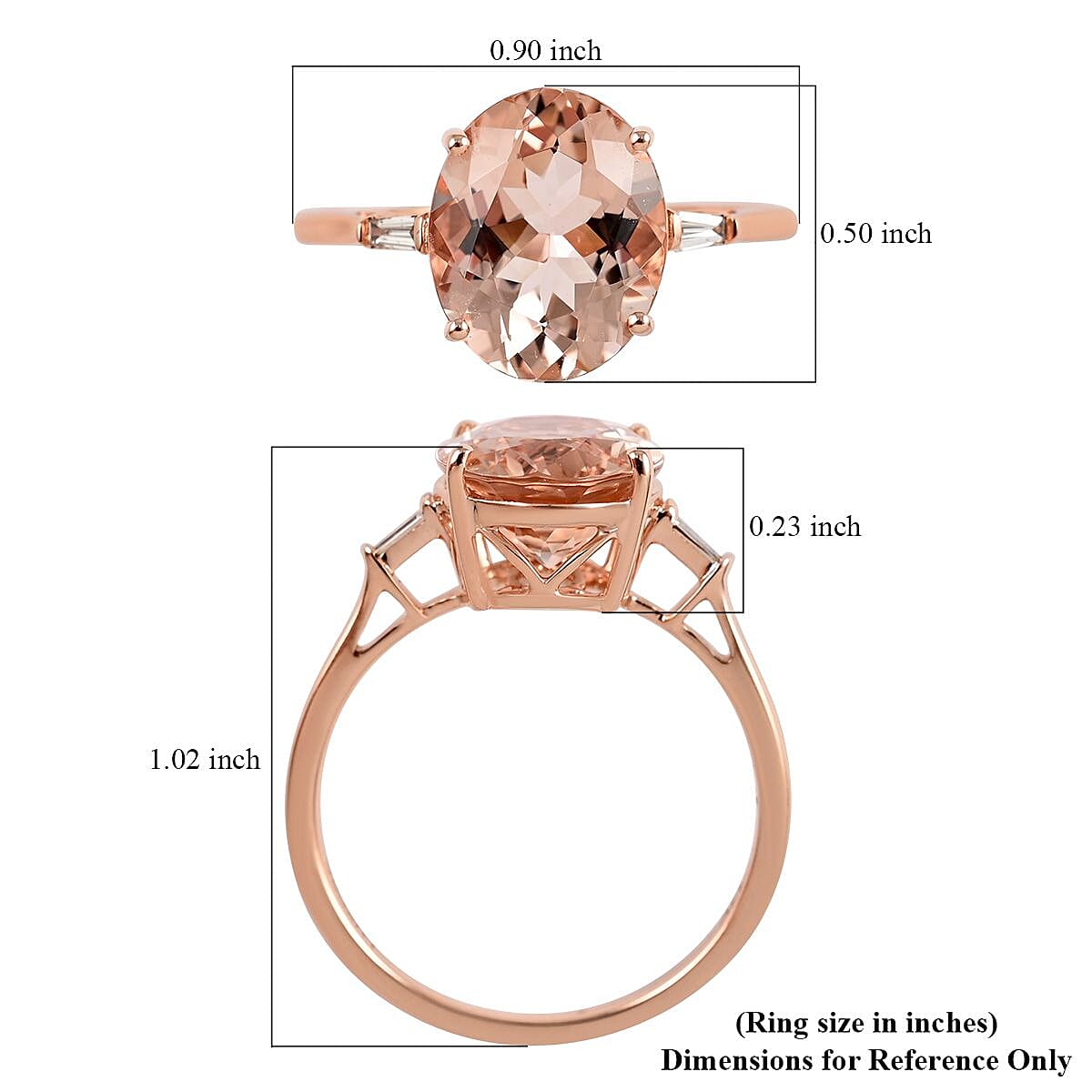 Luxoro 14K Rose Gold AAA Marropino Morganite and G-H I2 Diamond Ring (Size 7.0) 3.00 ctw image number 5