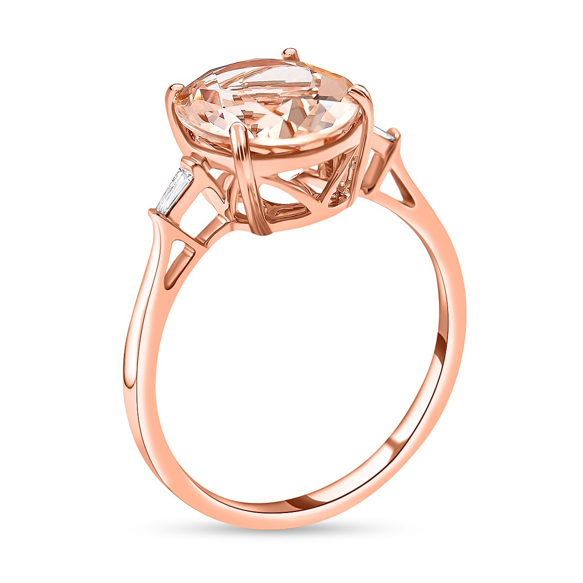 Luxoro 14K Rose Gold AAA Marropino Morganite and G-H I2 Diamond Ring (Size 8.0) 3.00 ctw image number 3