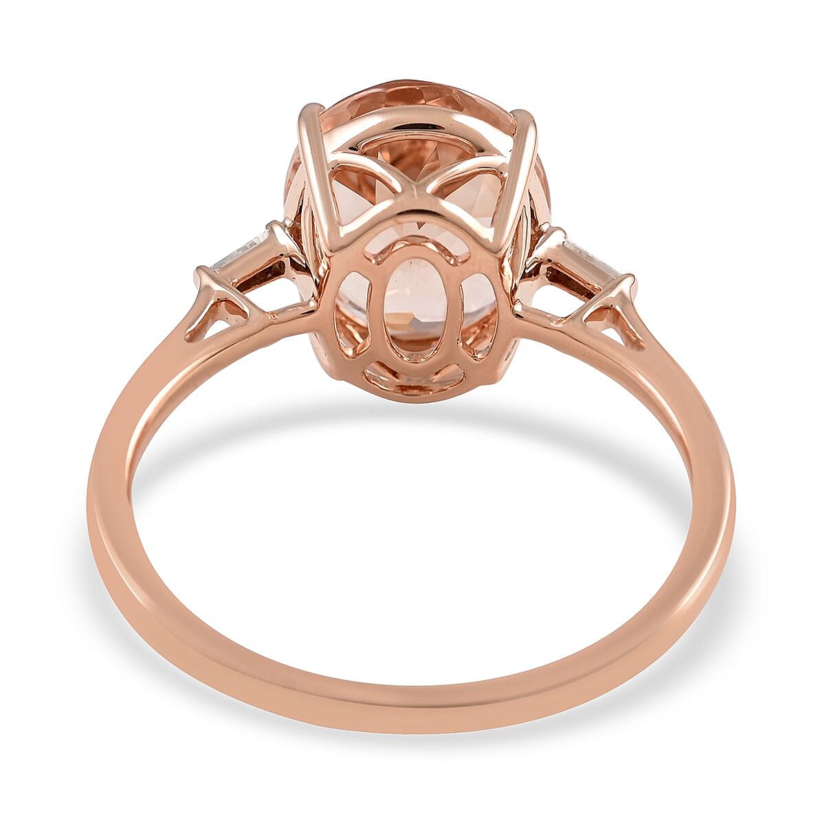 Luxoro 14K Rose Gold AAA Marropino Morganite and G-H I2 Diamond Ring (Size 8.0) 3.00 ctw image number 4