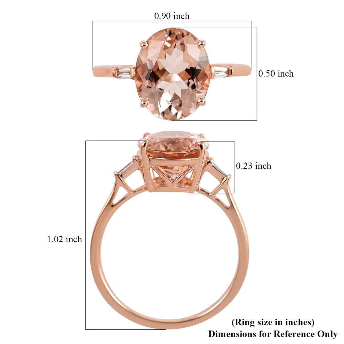 Luxoro 14K Rose Gold AAA Marropino Morganite and G-H I2 Diamond Ring (Size 10.0) 3.00 ctw image number 5