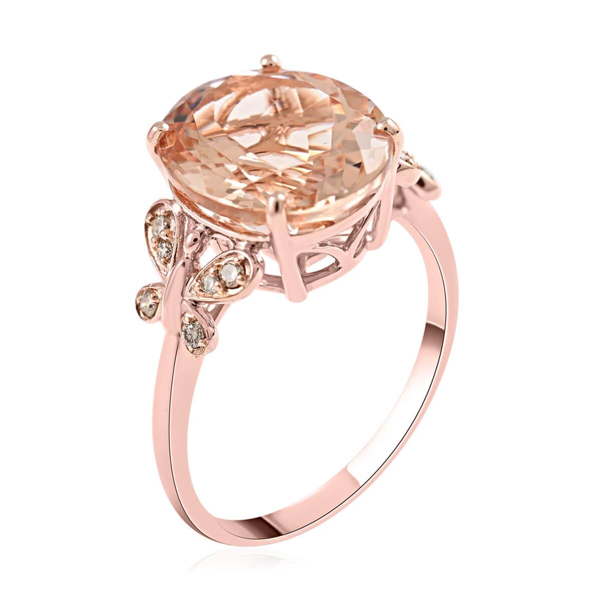 Luxoro 14K Rose Gold AAA Marropino Morganite and G-H I2 Diamond Ring (Size 6.0) 4.40 ctw image number 3