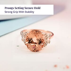 Luxoro 14K Rose Gold AAA Marropino Morganite and G-H I2 Diamond Ring (Size 6.0) 4.40 ctw