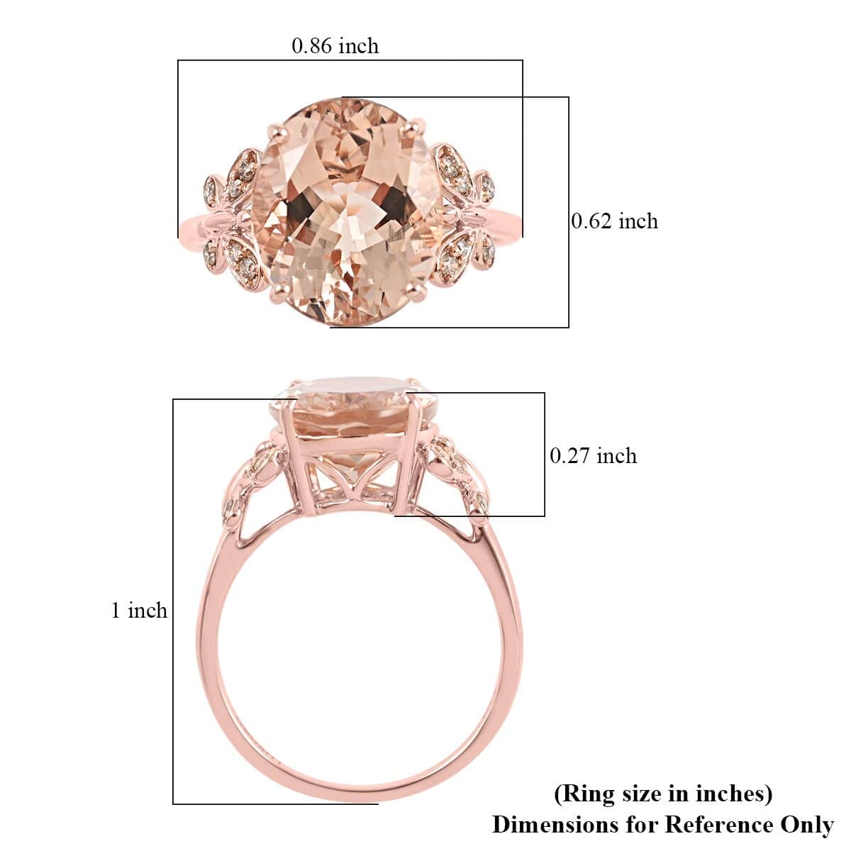 Luxoro 14K Rose Gold AAA Marropino Morganite and G-H I2 Diamond Ring (Size 6.0) 4.40 ctw image number 5