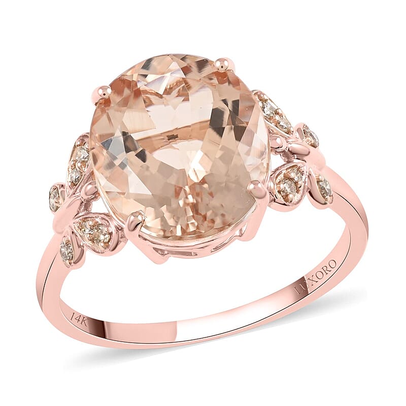Luxoro AAA Marropino Morganite and Diamond G-H I2 4.40 ctw Ring in 14K Rose Gold (Size 7.0)