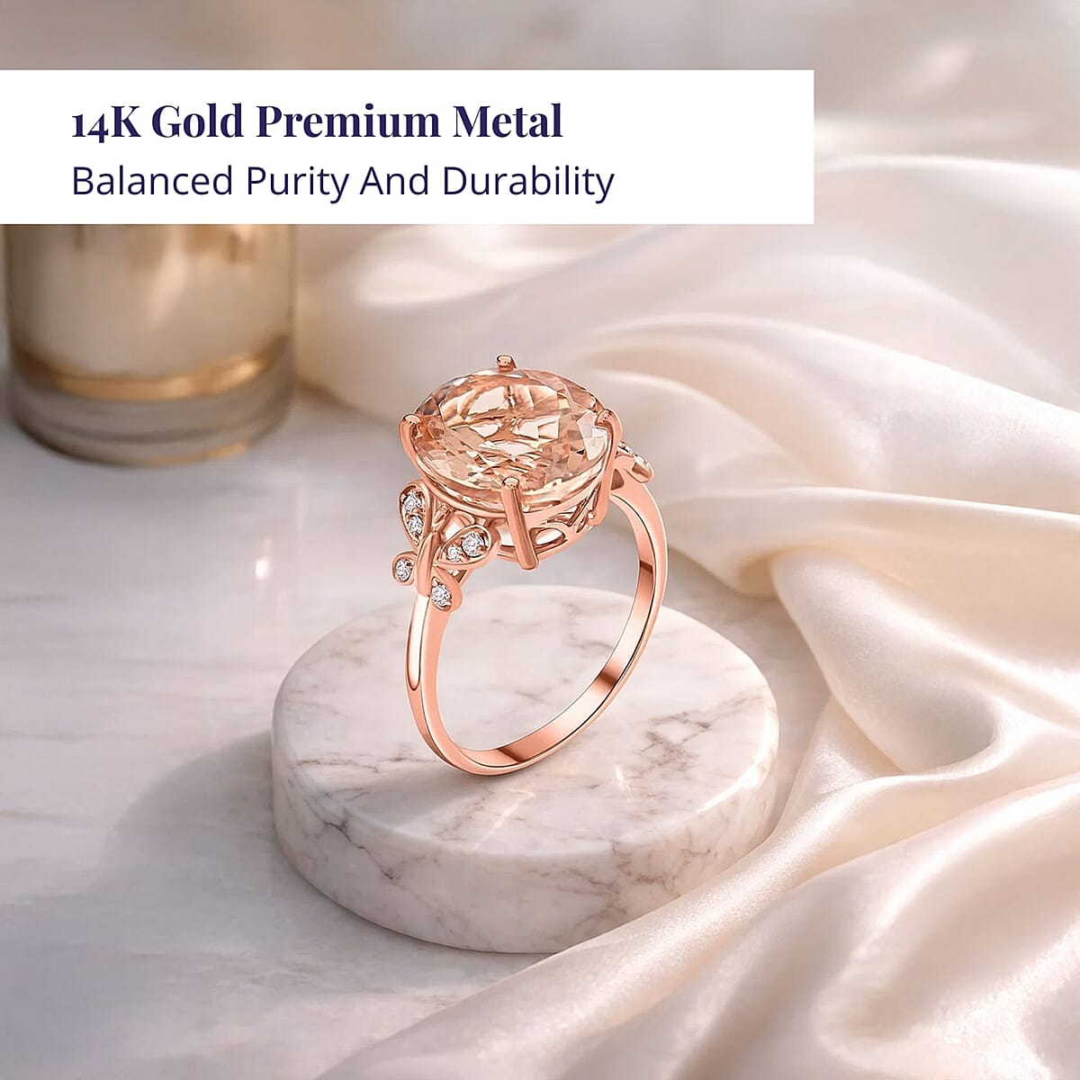 Luxoro 14K Rose Gold AAA Marropino Morganite and G-H I2 Diamond Ring (Size 7.0) 4.40 ctw image number 2