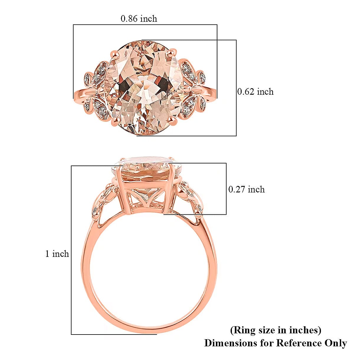 Luxoro 14K Rose Gold AAA Marropino Morganite and G-H I2 Diamond Ring (Size 7.0) 4.40 ctw image number 5