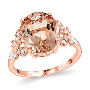 Luxoro 14K Rose Gold AAA Marropino Morganite and G-H I2 Diamond Ring (Size 9.0) 4.40 ctw