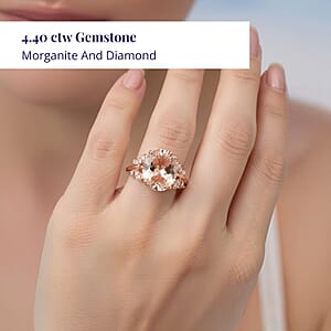 Luxoro 14K Rose Gold AAA Marropino Morganite and G-H I2 Diamond Ring (Size 10.0) 4.40 ctw