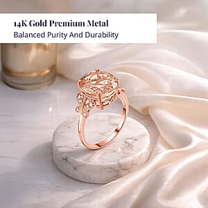 Luxoro 14K Rose Gold AAA Marropino Morganite and G-H I2 Diamond Ring (Size 10.0) 4.40 ctw