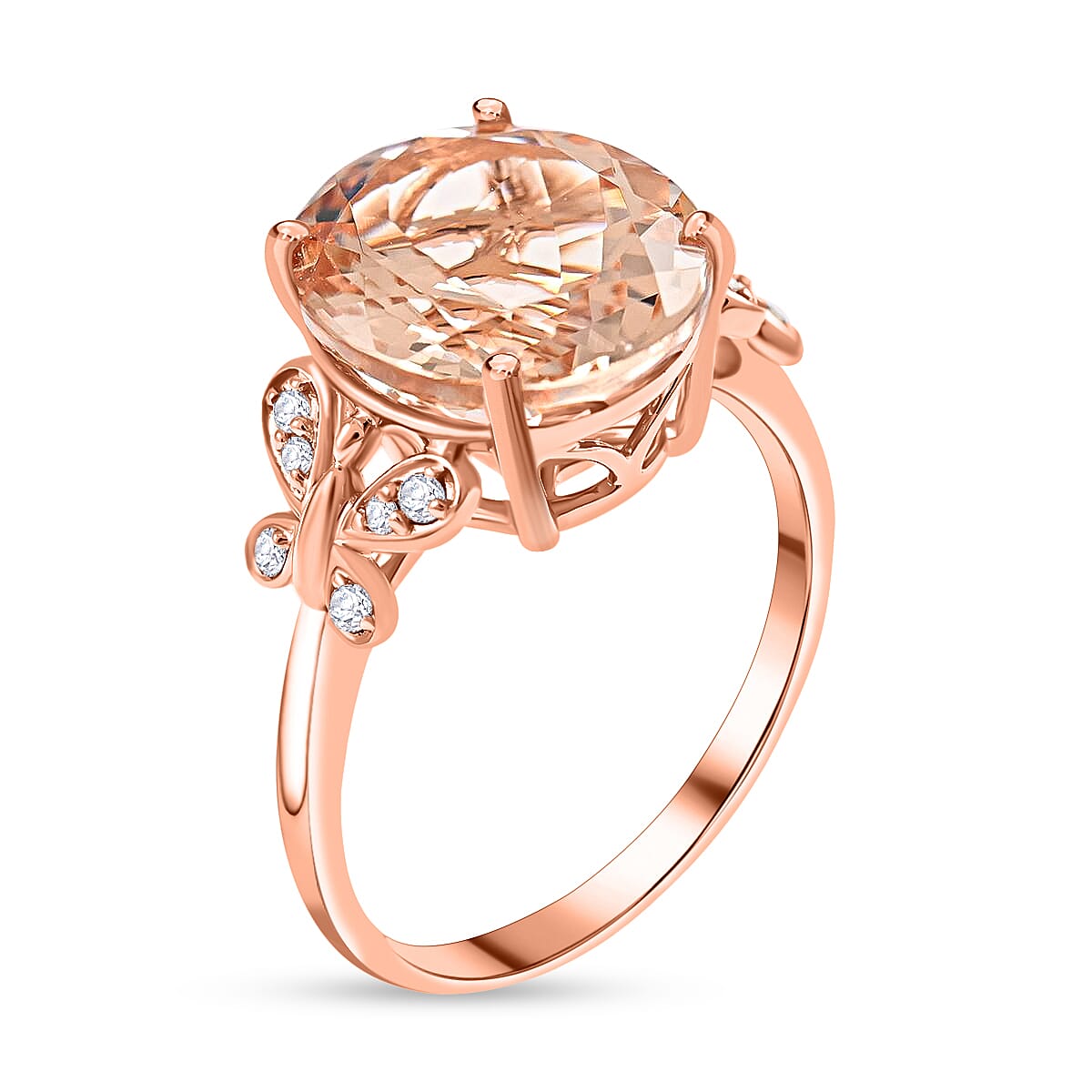 Luxoro 14K Rose Gold AAA Marropino Morganite and G-H I2 Diamond Ring (Size 10.0) 4.40 ctw image number 3