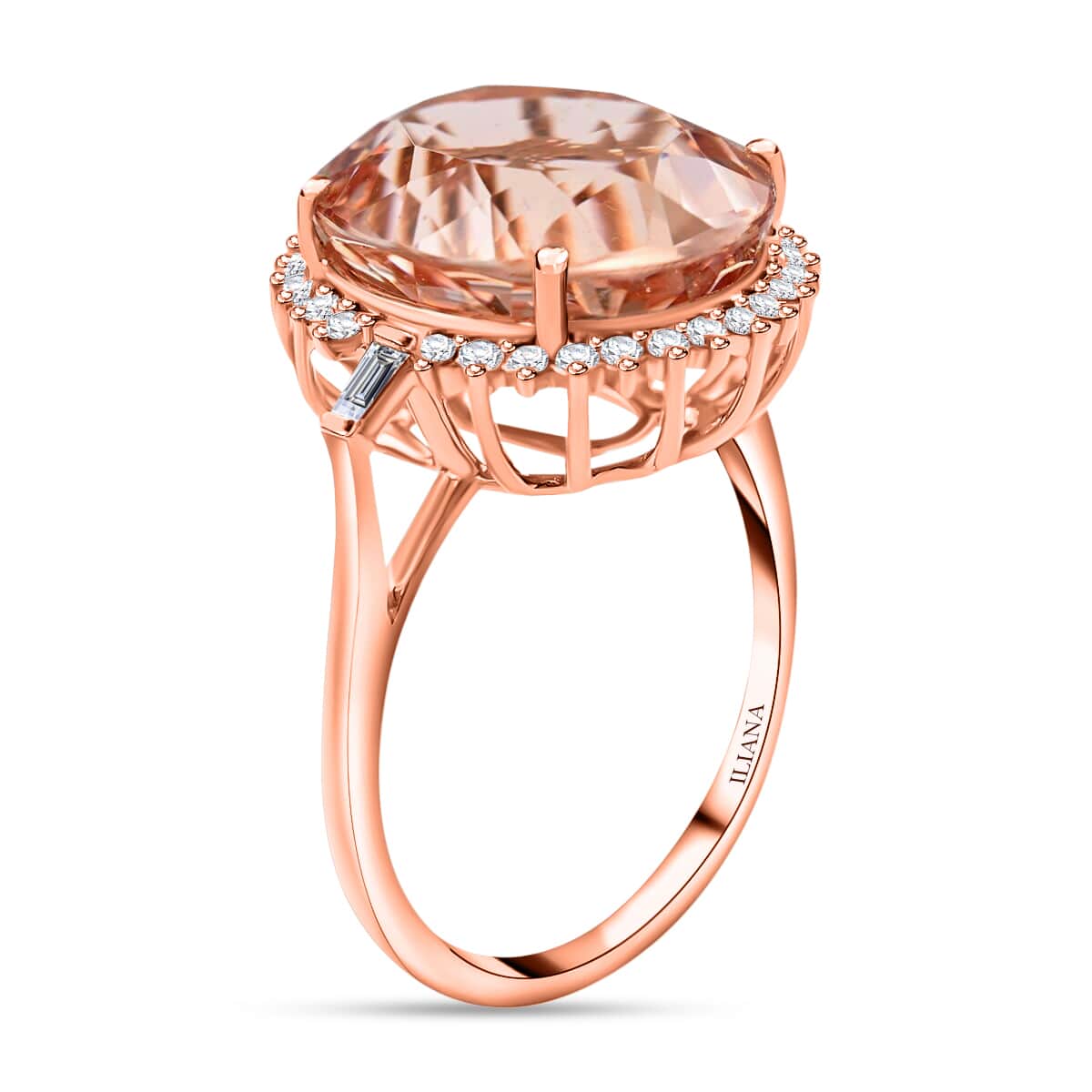 Doorbuster Certified & Appraised ILIANA 18K Rose Gold AAA Marropino Morganite and G-H SI Diamond Ring 3.45 Grams 8.60 ctw image number 3