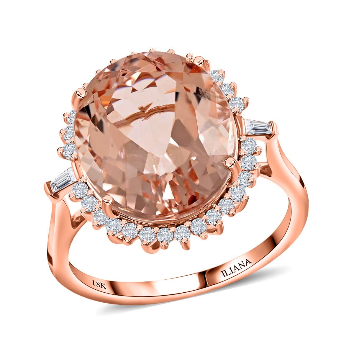 Certified Iliana 18K Rose Gold AAA Marropino Morganite and G-H SI Diamond Ring (Size 7.0) 8.60 ctw image number 0