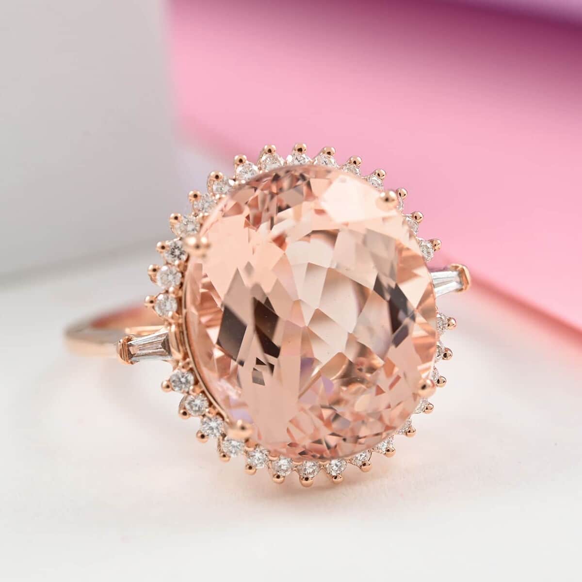 Certified & Appraised Iliana 18K Rose Gold AAA Marropino Morganite and G-H SI Diamond Ring (Size 9.0) 8.60 ctw image number 1