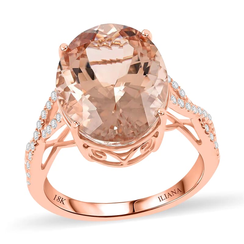 Certified and Appraised Iliana 18K Rose Gold AAA Marropino Morganite and G-H SI Diamond Ring (Size 6.0) 4.10 Grams 9.00 ctw