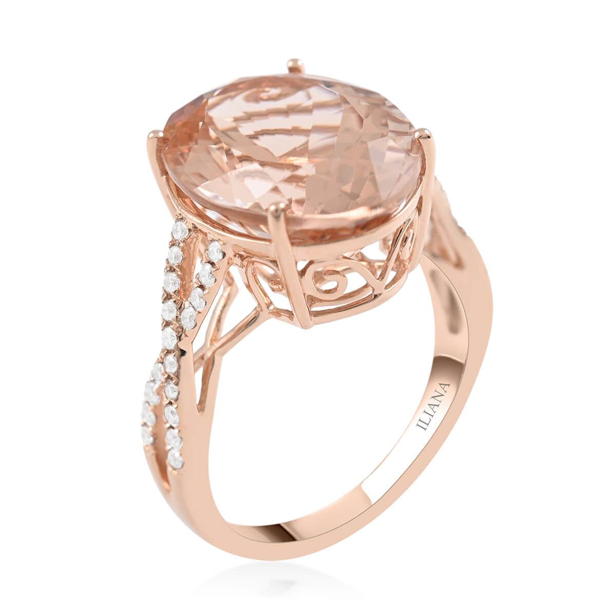 Certified Iliana 18K Rose Gold AAA Marropino Morganite and G-H SI Diamond Ring (Size 7.0) 4.10 Grams 9.00 ctw image number 3