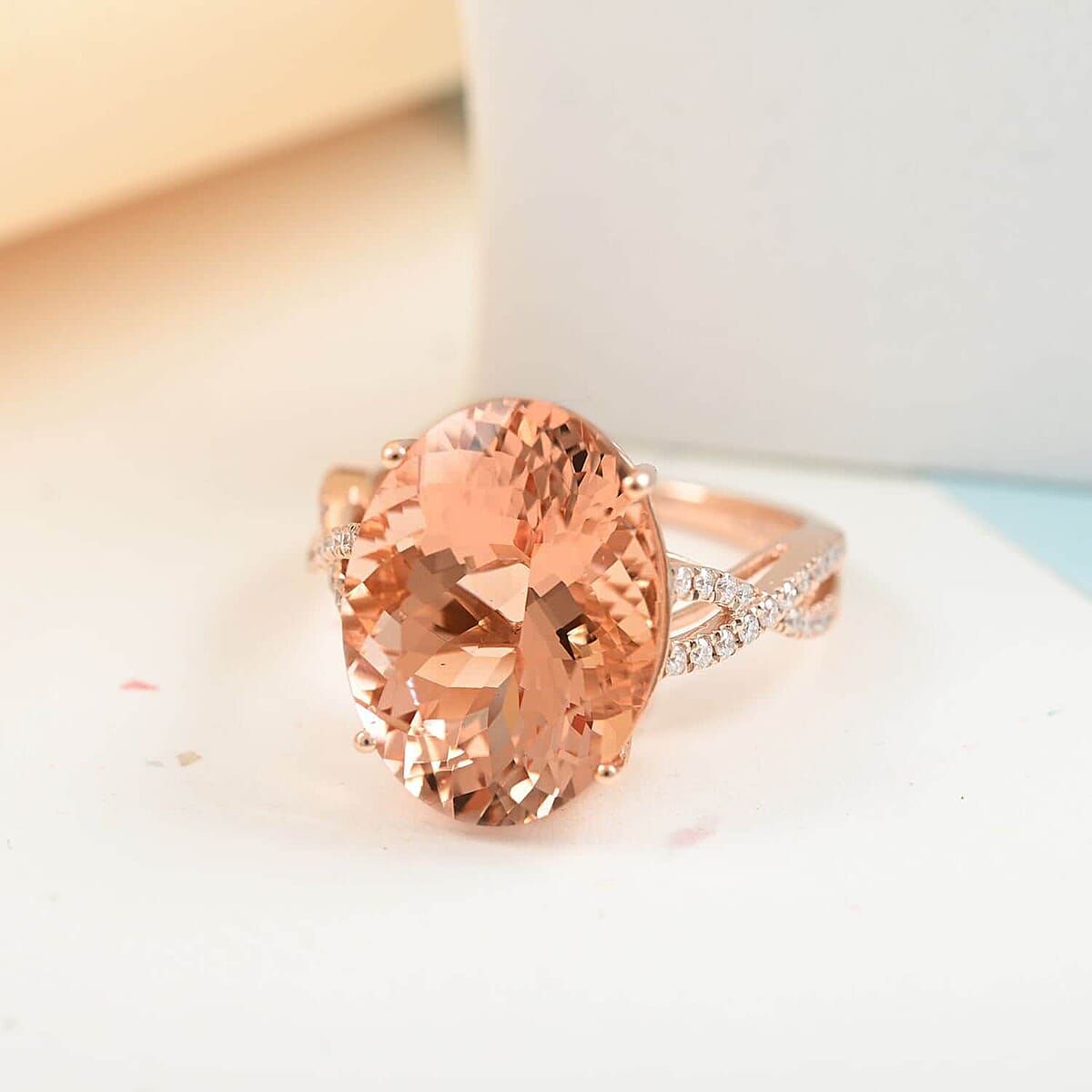 Certified  Iliana 18K Rose Gold AAA Marropino Morganite and G-H SI Diamond Ring (Size 8.0) 4.10 Grams 9.00 ctw image number 1