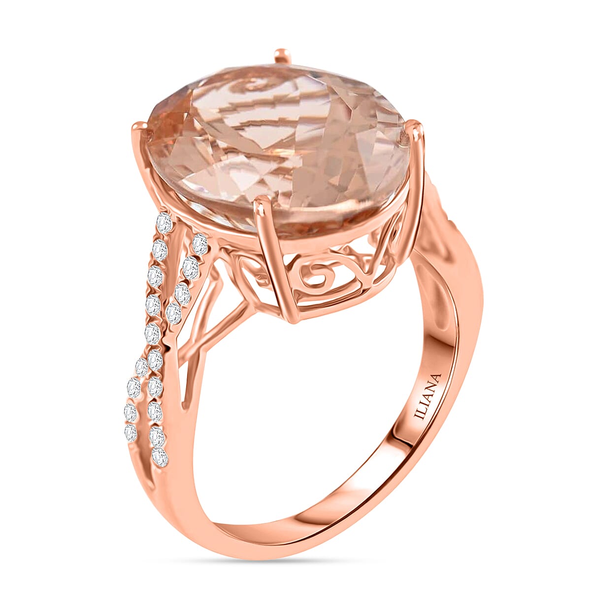 Certified  Iliana 18K Rose Gold AAA Marropino Morganite and G-H SI Diamond Ring (Size 8.0) 4.10 Grams 9.00 ctw image number 3