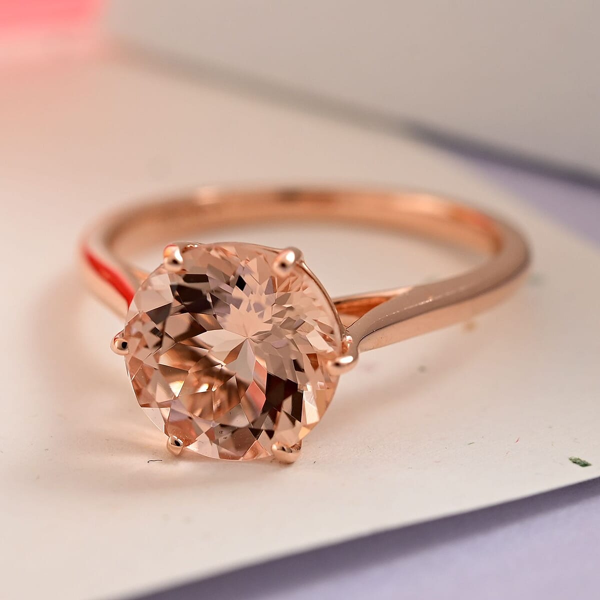 Luxoro 14K Rose Gold AAA Marropino Morganite Solitaire Ring (Size 8.0) 2.65 ctw image number 1