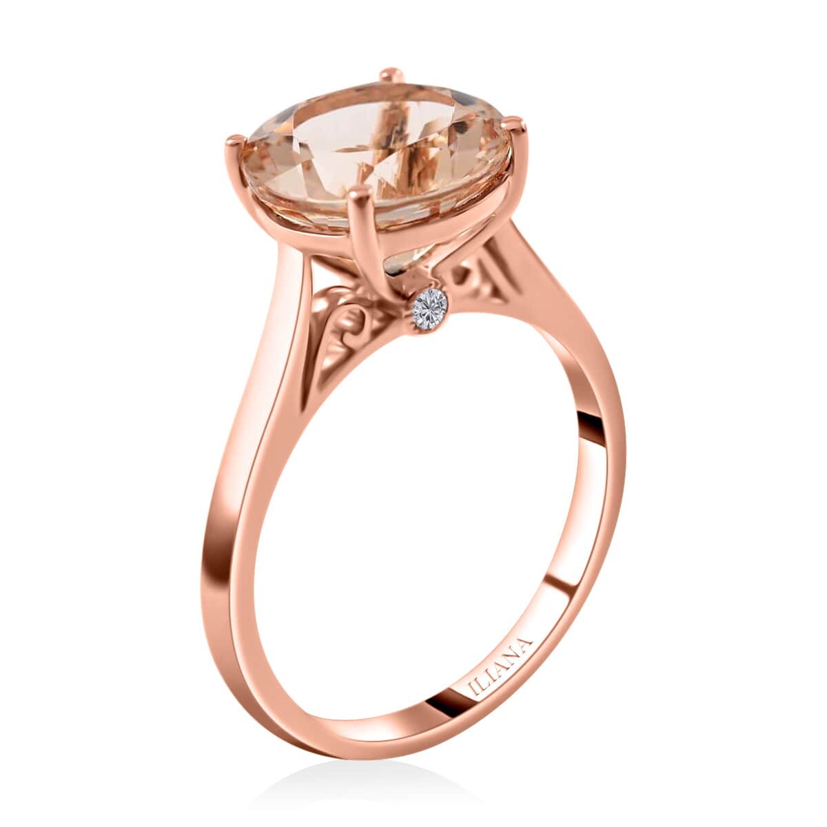 Certified Iliana 18K Rose Gold AAA Marropino Morganite and G-H SI Diamond Ring (Size 6.0) 3.60 ctw image number 3