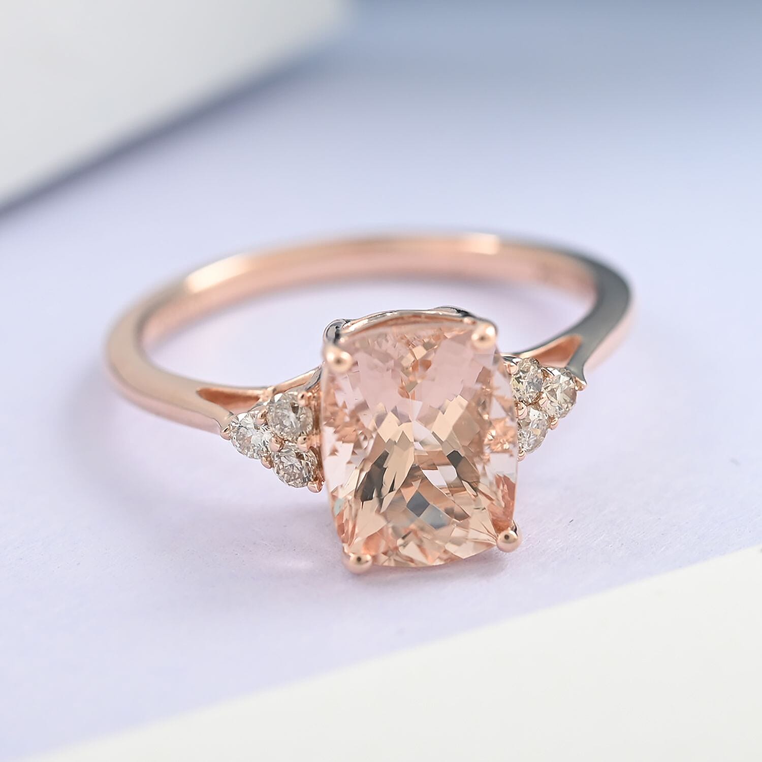 Luxoro 14K Rose Gold AAA Marropino Morganite and G-H I2 Diamond Ring (Size 6.0) 2.30 ctw