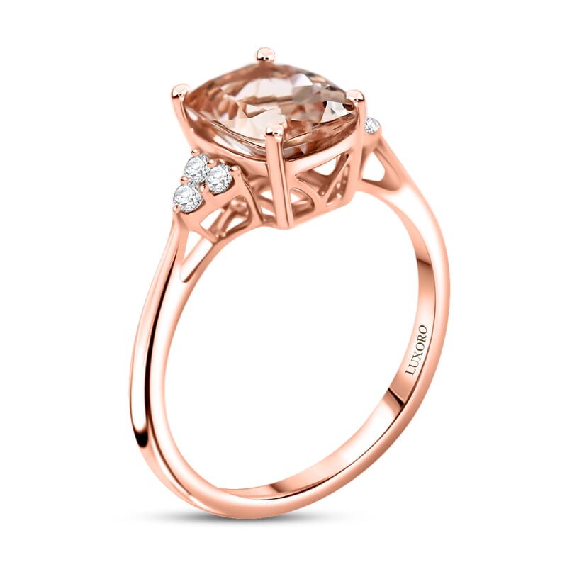 Luxoro 14K Rose Gold AAA Marropino Morganite and G-H I2 Diamond Ring (Size 6.0) 2.30 ctw