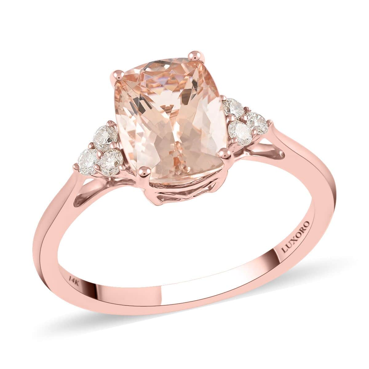 Luxoro 14K Rose Gold AAA Marropino Morganite and G-H I2 Diamond Ring (Size 7.0) 2.30 ctw image number 0