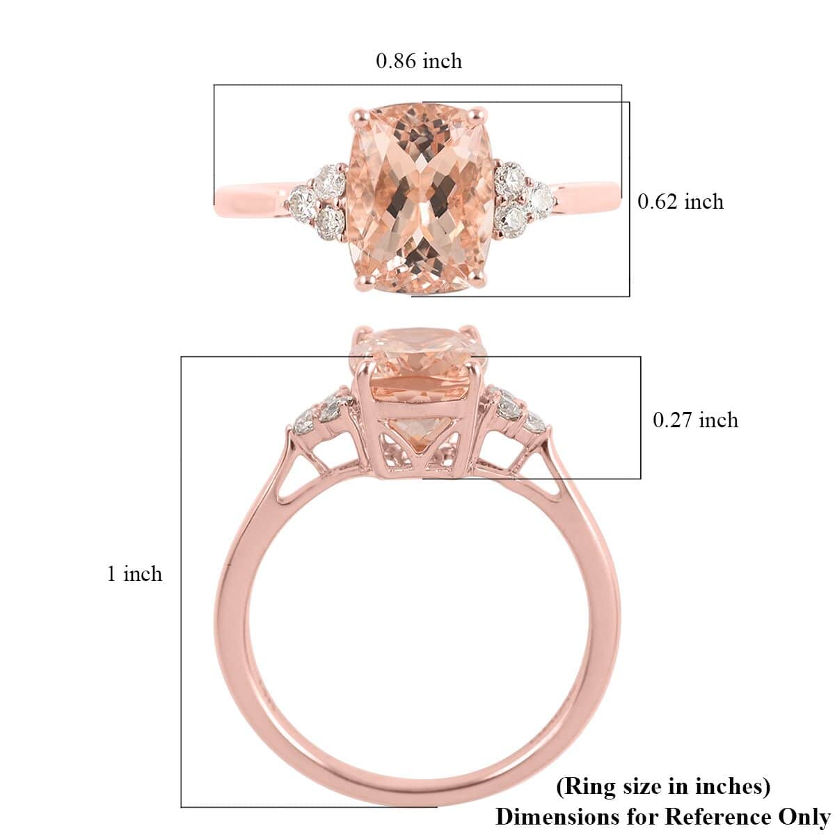 Luxoro 14K Rose Gold AAA Marropino Morganite and G-H I2 Diamond Ring (Size 7.0) 2.30 ctw image number 5