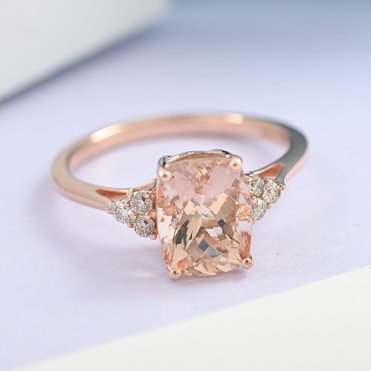 Luxoro 14K Rose Gold AAA Marropino Morganite and G-H I2 Diamond Ring (Size 9.0) 2.30 ctw image number 1