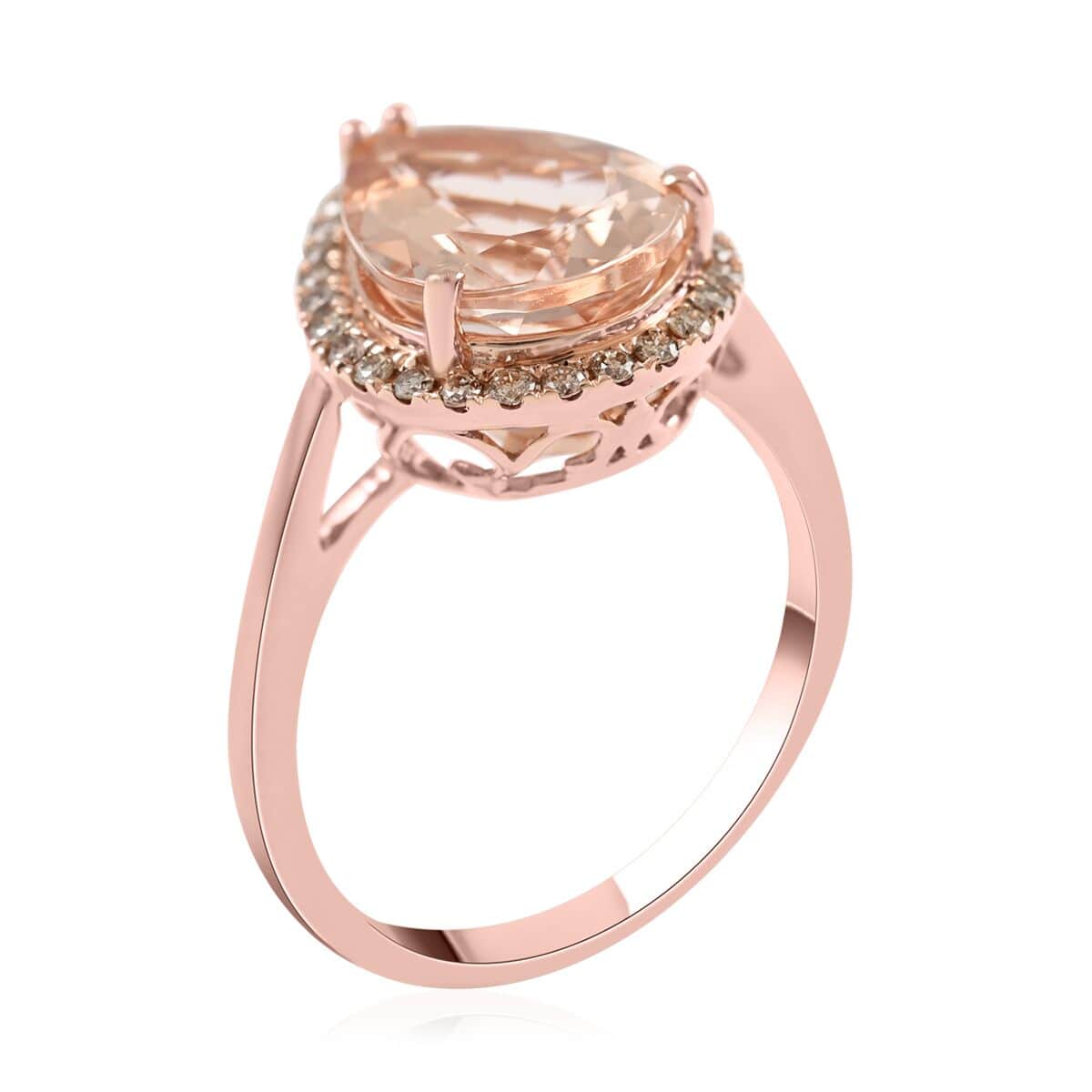 Luxoro 14K Rose Gold AAA Marropino Morganite and G-H I2 Diamond Ring (Size 6.0) 3.65 ctw image number 3