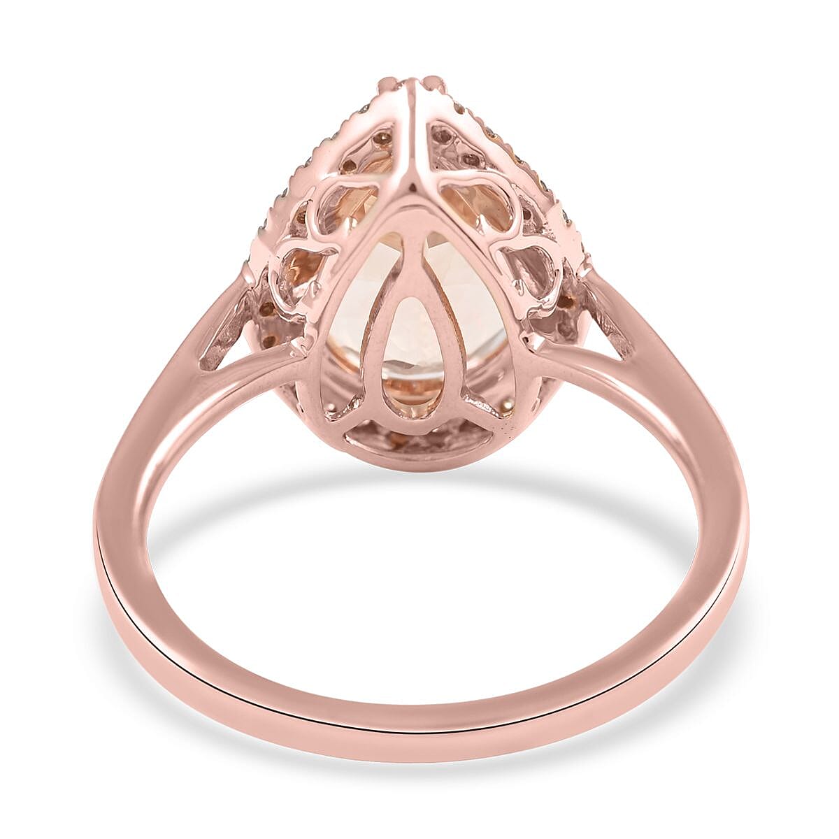 Luxoro 14K Rose Gold AAA Marropino Morganite and G-H I2 Diamond Ring (Size 6.0) 3.65 ctw
