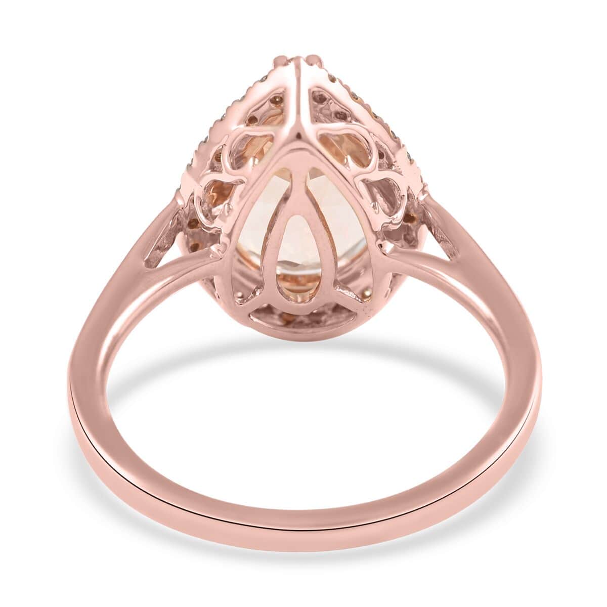Luxoro 14K Rose Gold AAA Marropino Morganite and G-H I2 Diamond Ring (Size 6.0) 3.65 ctw image number 4