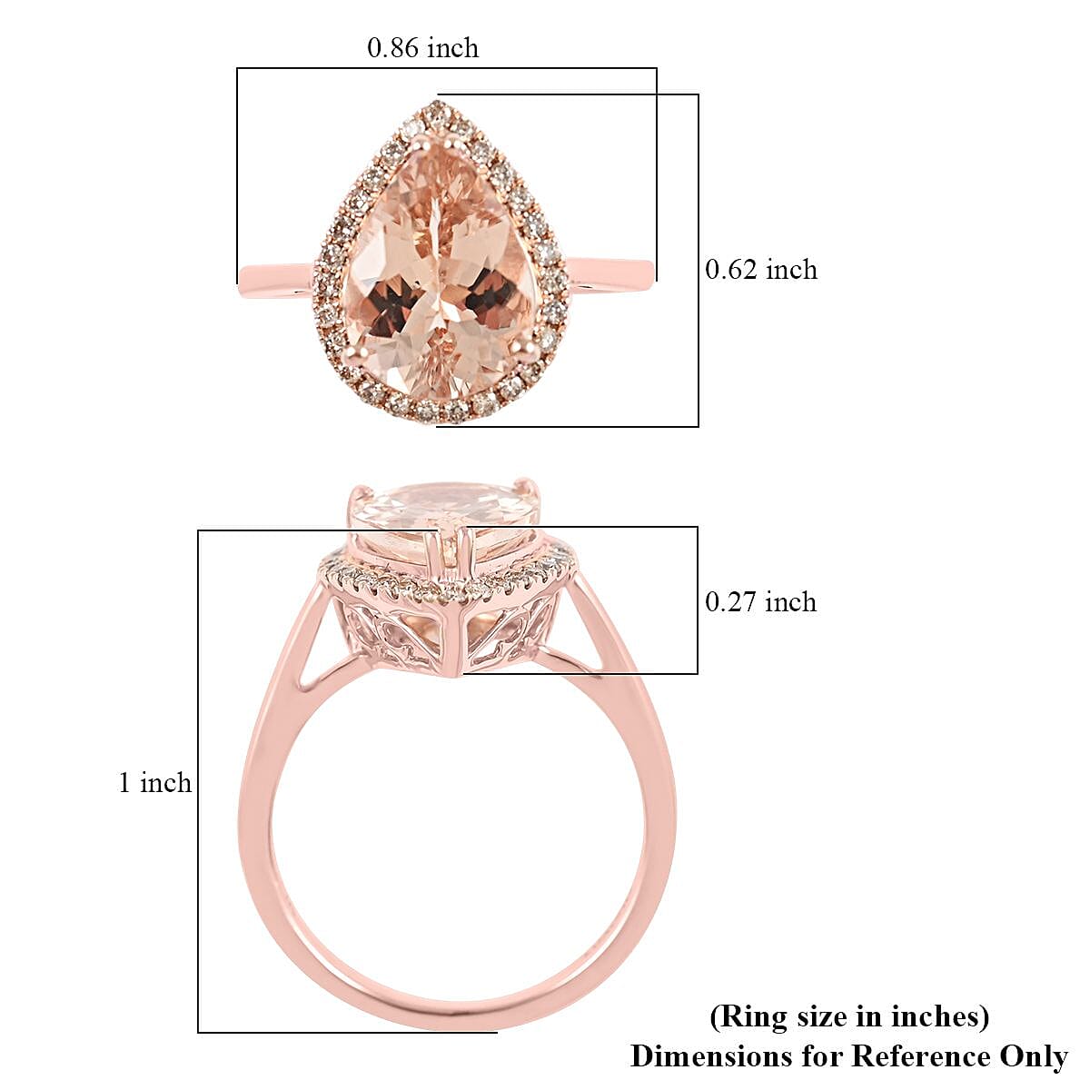 Luxoro 14K Rose Gold AAA Marropino Morganite and G-H I2 Diamond Ring (Size 6.0) 3.65 ctw